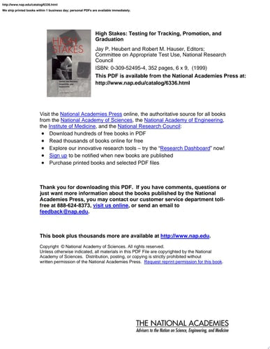 High Stakes: Testing for Tracking, Promotion, and Graduation (Cultural Heritage and Contemporary)