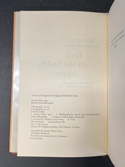 Back in the Saddle Again - Gene Autry - First Edition - 1978