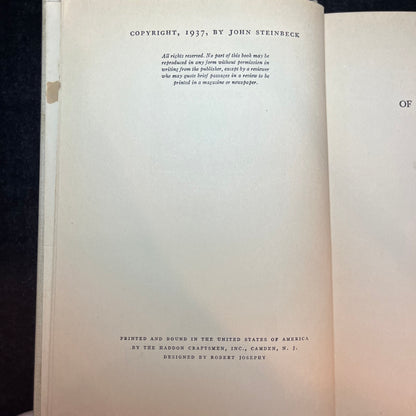 Of Mice and Men - John Steinbeck - Book Club Edition - 1937