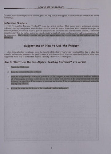 Teaching Text Books PRE Algebra 2.0 Answer Key and Test Bank