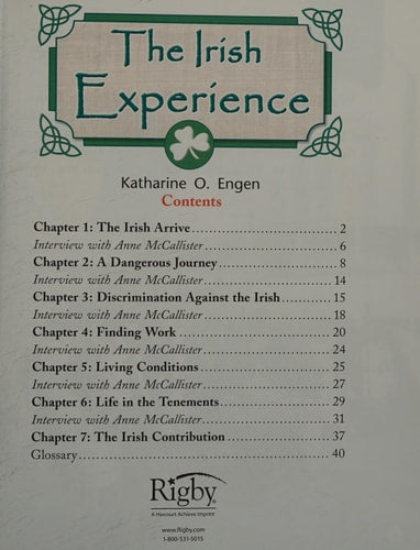 Rigby Literacy by Design: Leveled Reader Grade 5 The Irish Experience