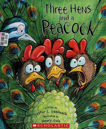 Three Hens and a Peacock