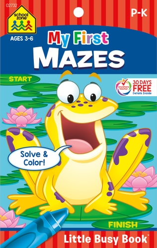 School Zone - My First Mazes Workbook - Ages 3 to 6, Preschool to Kindergarten, Activity Pad, Maze Puzzles, Coloring, and More (School Zone Little Busy Book™ Series)
