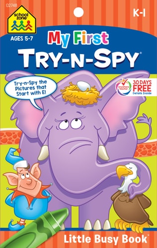 School Zone - My First Try-n-Spy® Workbook - Ages 5 to 7, Kindergarten to 1st Grade, Activity Pad, Search & Find, Picture Puzzles, Hidden Pictures, and More (School Zone Little Busy Book™ Series)