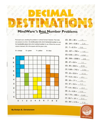 MindWare - Decimal Destinations - 39 Unique Puzzles With 18 to 24 Problems - Teaches Decimals and Addition