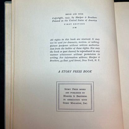 Bread and Wine - Ignazio Silone - 1st Edition - 1937