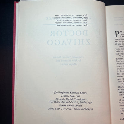 Doctor Zhivago - Boris Pasternak - 1st UK, 5th Print - 1958