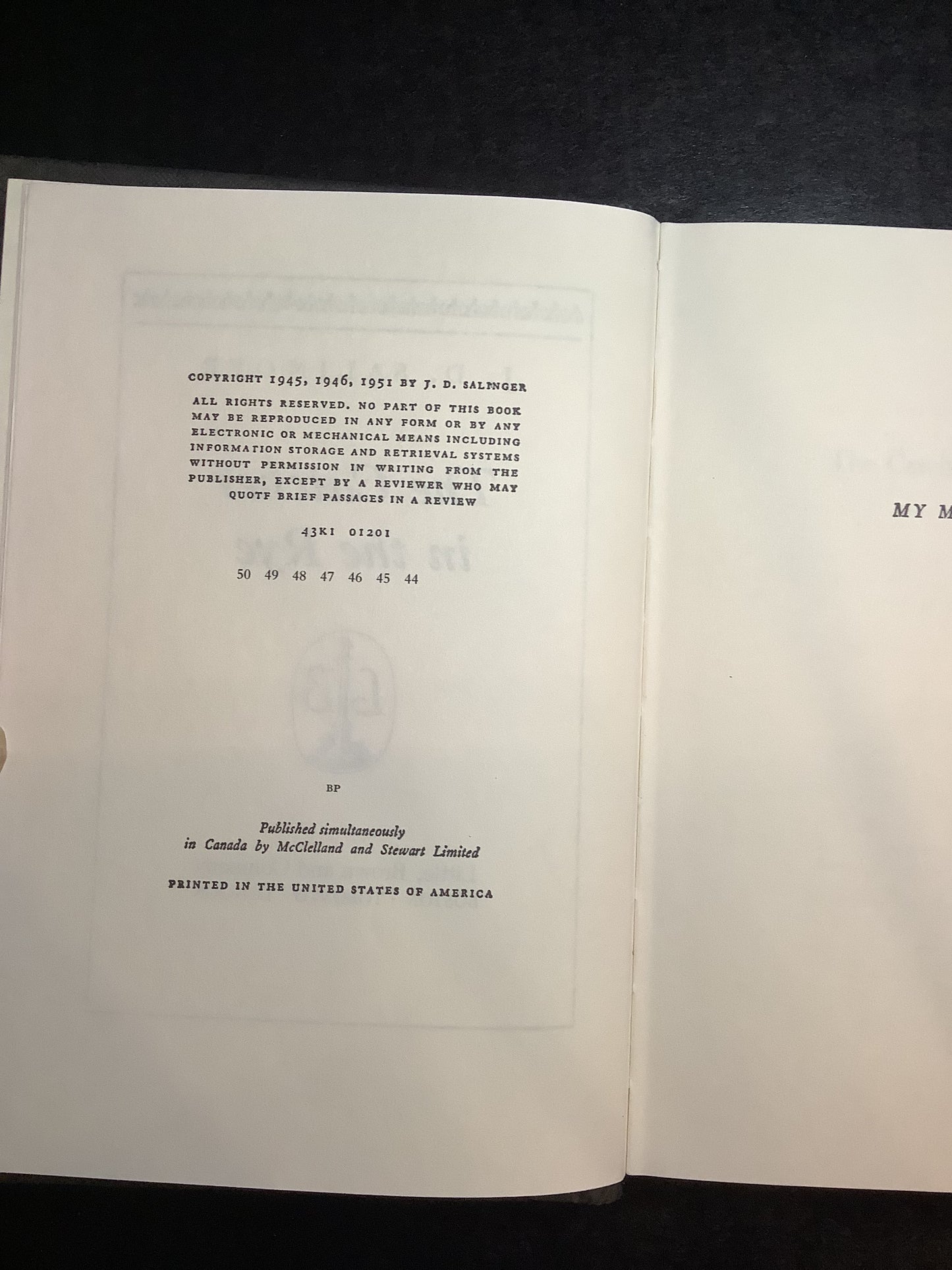 The Catcher in the Rye - J. D. Salinger - 44th Print - 1951