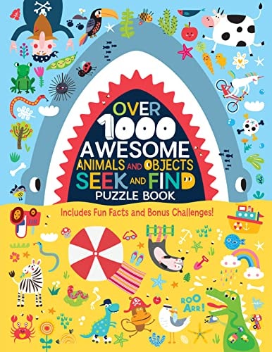 Over 1000 Awesome Animals and Objects Seek and Find Puzzle Book: Includes Fun Facts and Bonus Challenges! (Happy Fox Books) 92 Two-Page Search-and-Find Puzzles, Prompts, and More for Kids 5-8