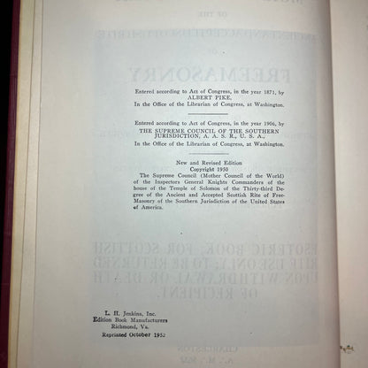 Morals and Dogma of the Ancient Accepted Scottish Rite of Freemasonry - 1952