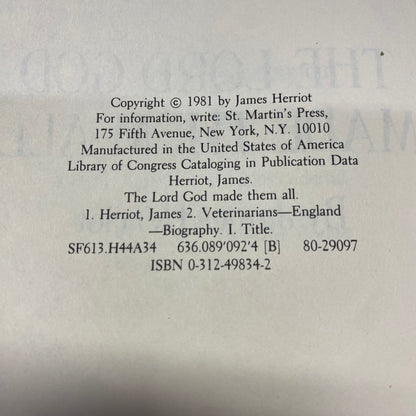 The Lord God Made Them All - James Herriot - 1st Edition - 1981