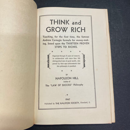 Think and Grow Rich - Napoleon Hill - Scarce - 1947