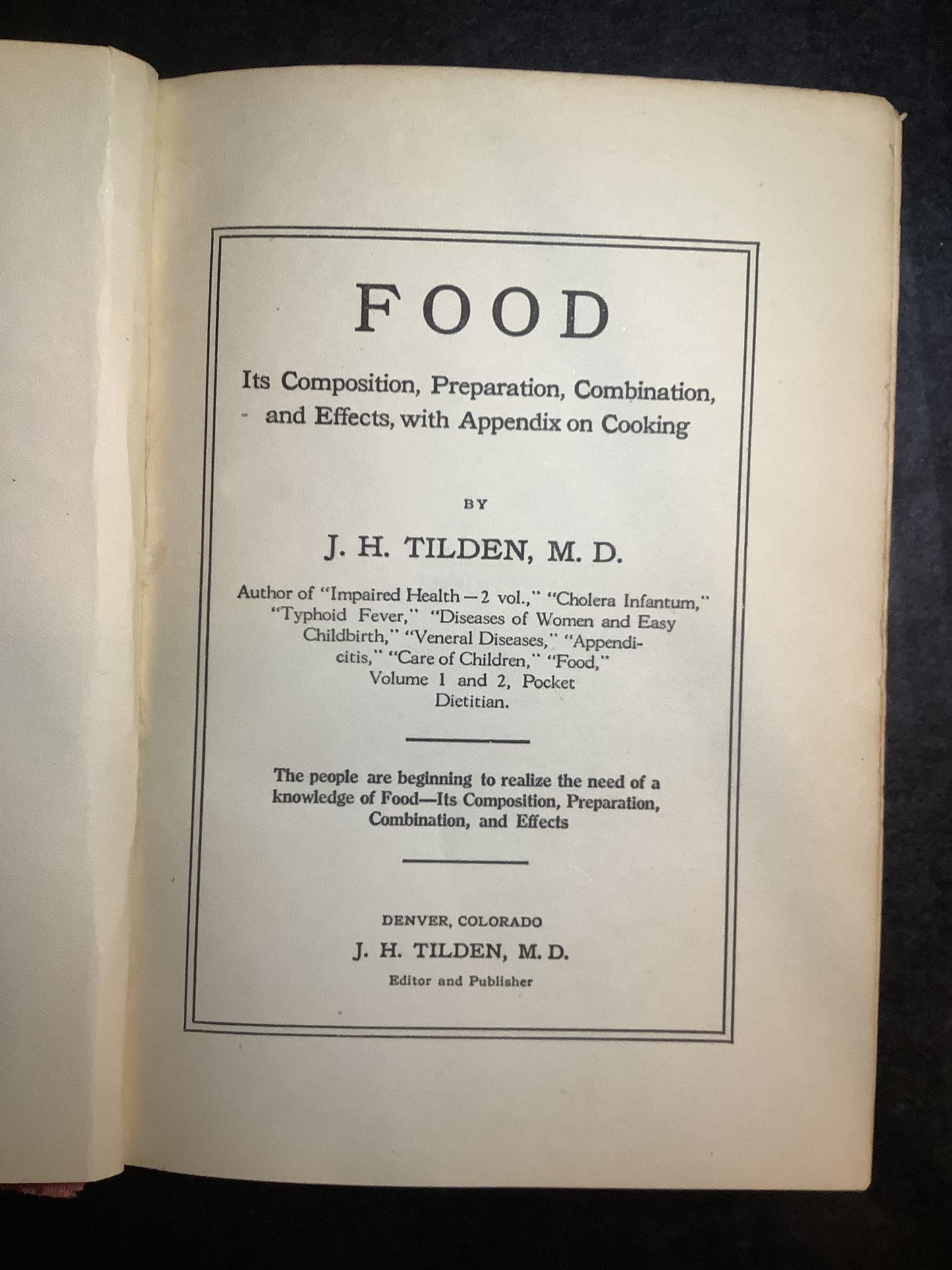 Food - Dr. J. H. Tilden - 1921