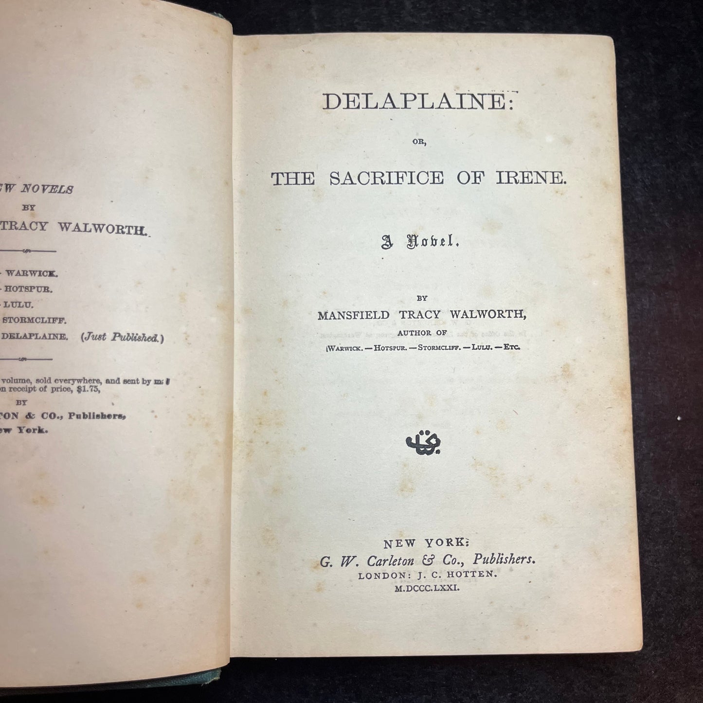Delaplaine : OR, The Sacrifice of Irene - Mansfield Tracy Walworth - 1871