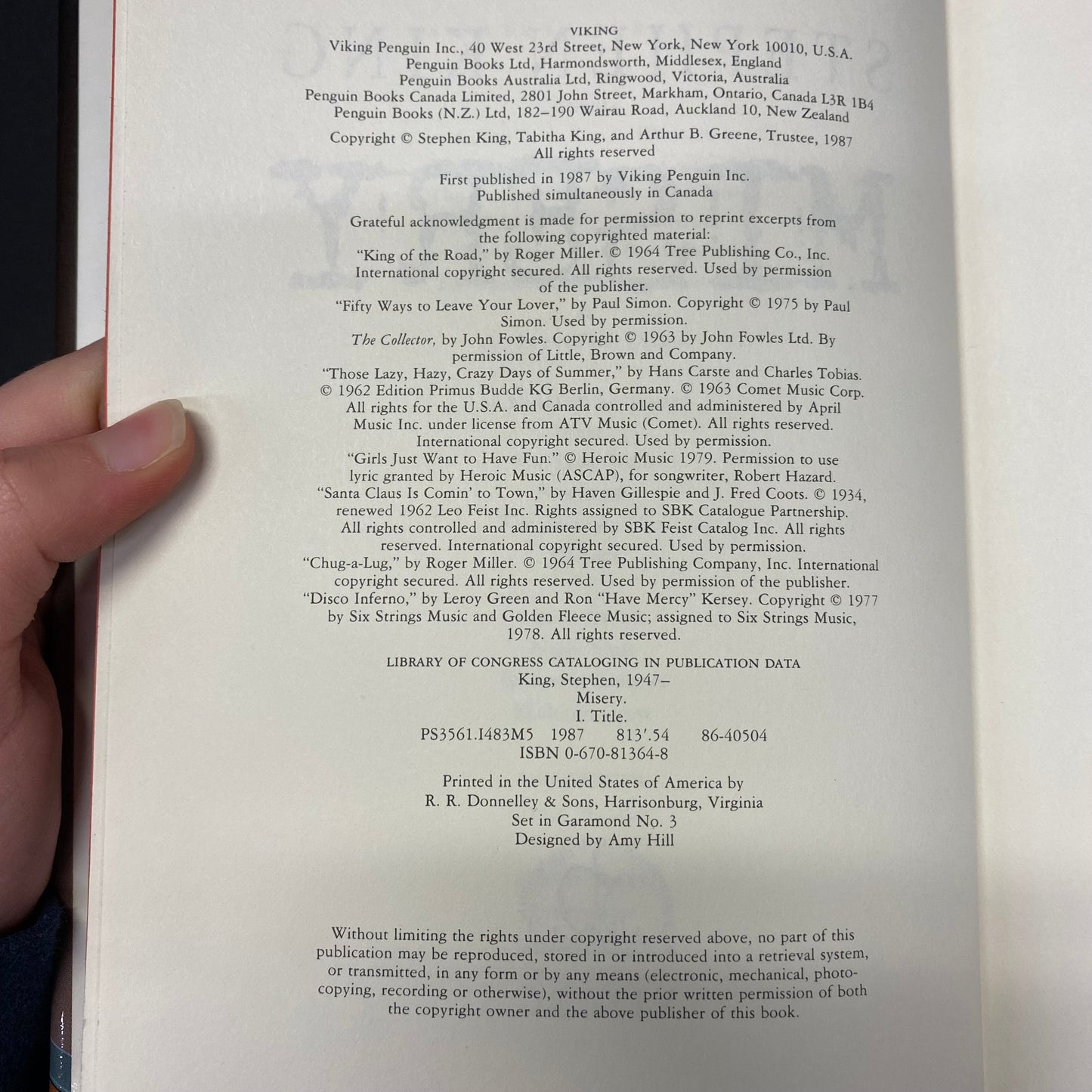 Misery - Stephen King - 1st Edition - 1987
