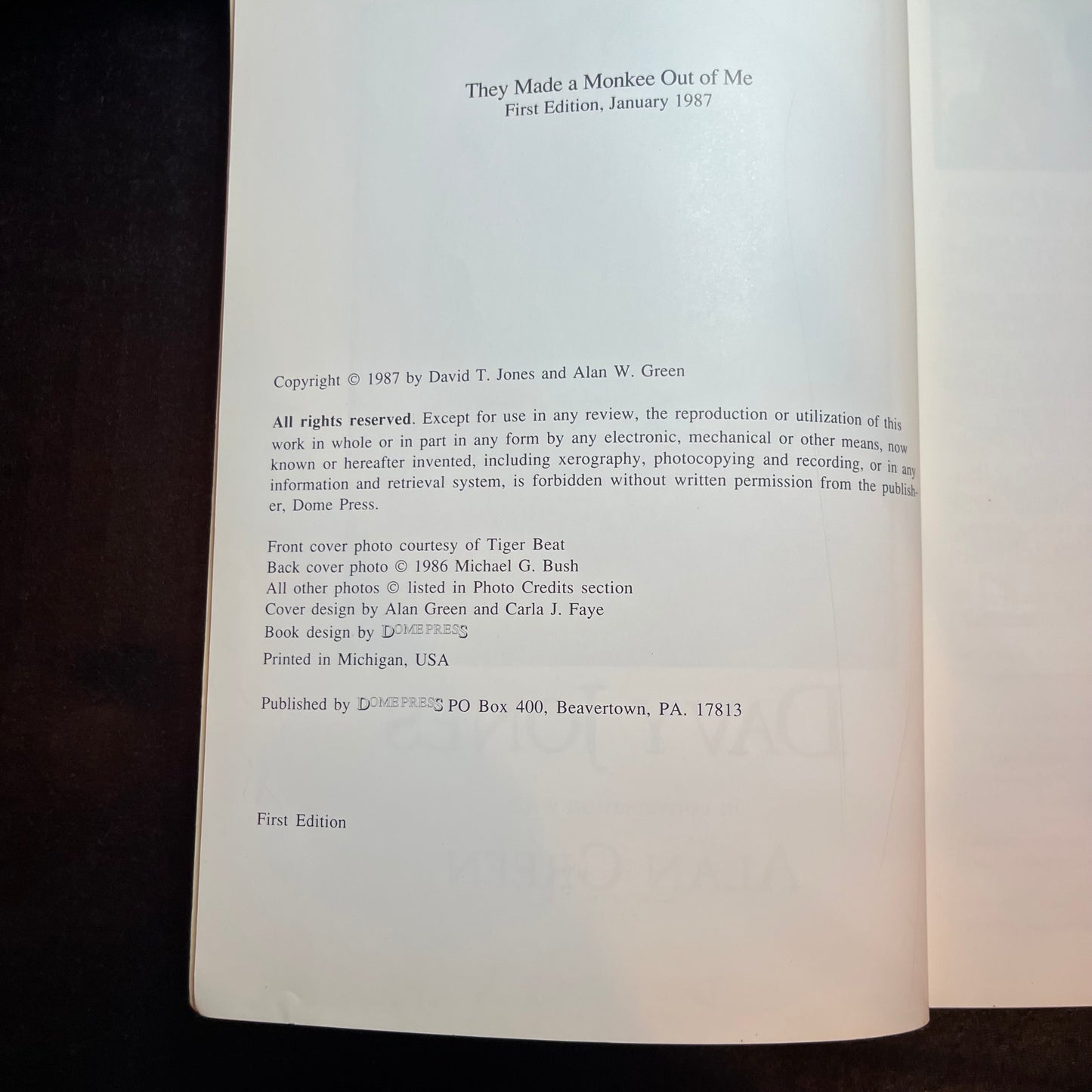 They Made a Monkee Out of Me - Davy Jones - 1st Edition - 1987