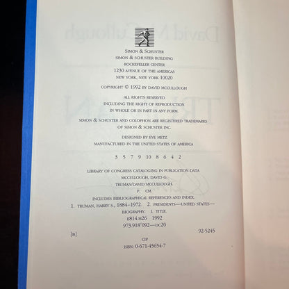 Truman - David McCullough - 2nd Print - Signed - 1992
