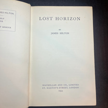 Lost Horizon - James Hilton - 2nd Print - 1st UK - 1933