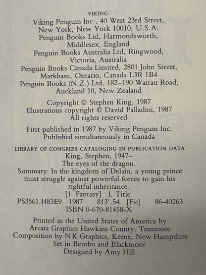 The Eyes of the Dragon - Stephen King - 1st Edition - 1987
