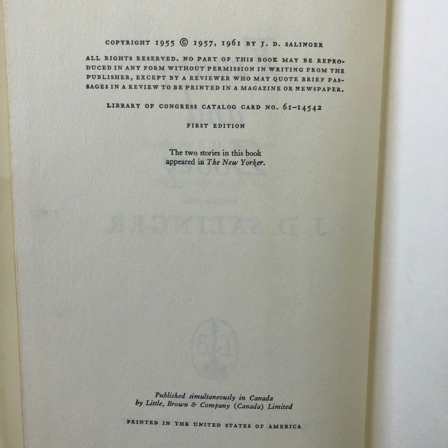 Franny and Zooey - J.D. Salinger - First Edition - 1961