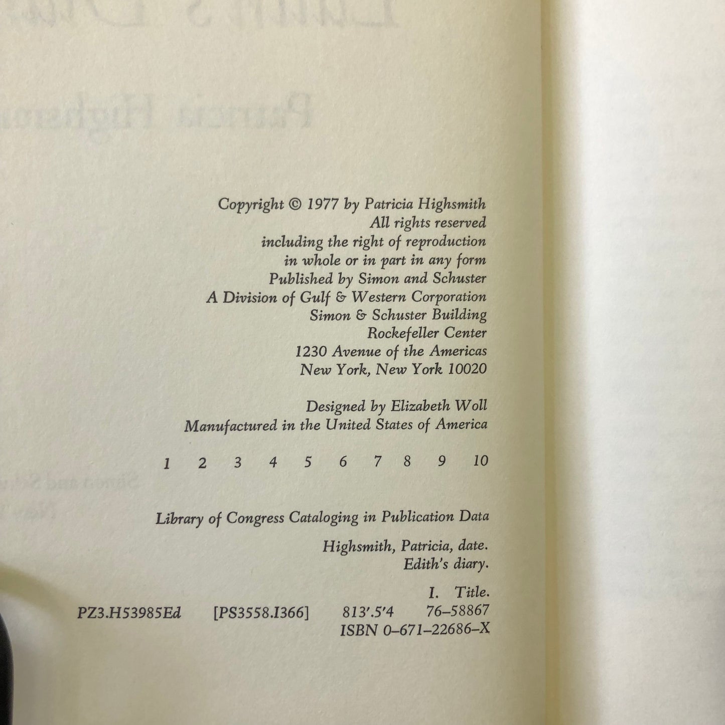 Edith's Diary - Patricia Highsmith - First Edition - 1977