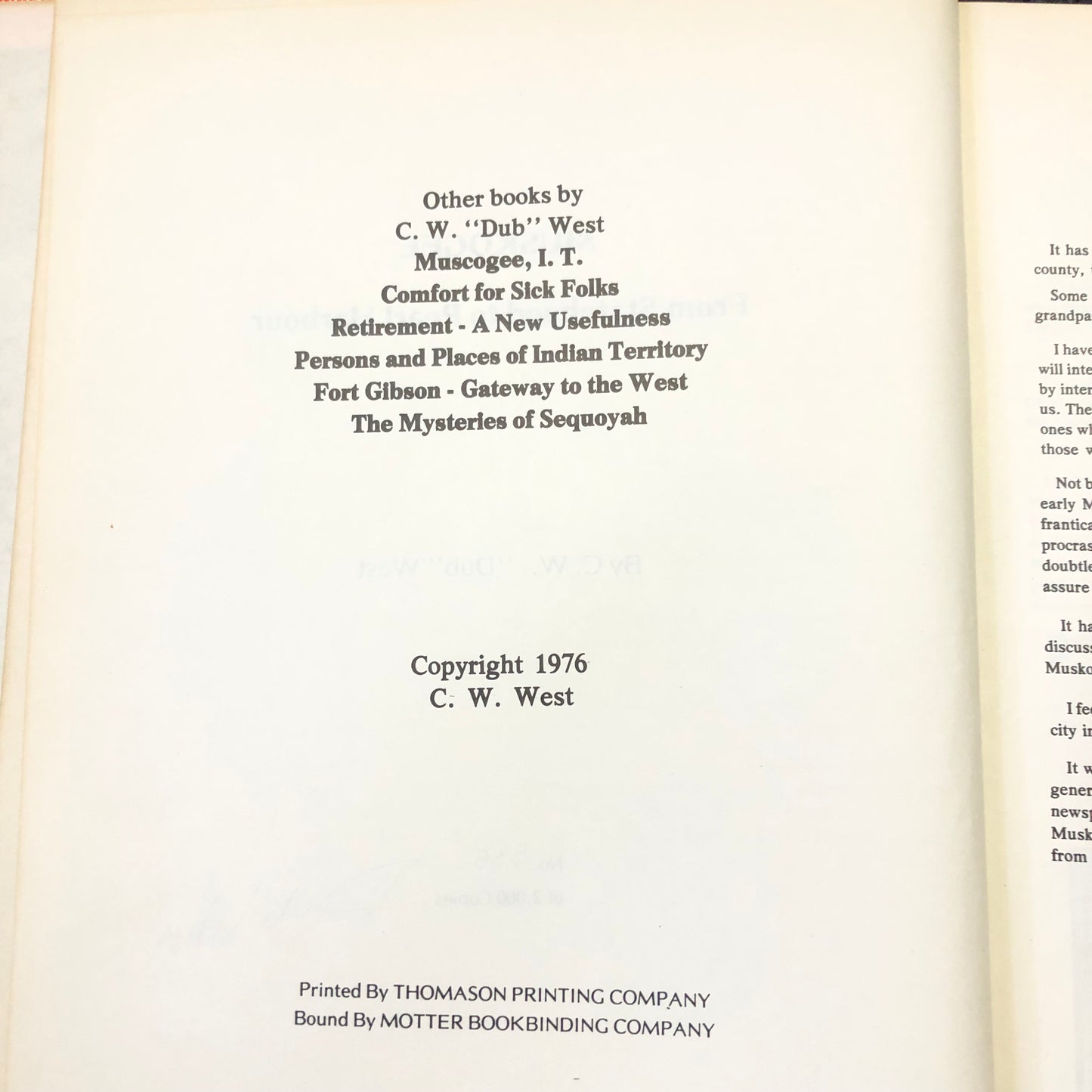 Muskogee: From Statehood to Pearl Harbour - C.W. "Dub" West - Signed - 1976