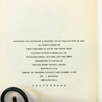The Twenty-One Balloons - William Pène du Bois - 21st Print - 1970s