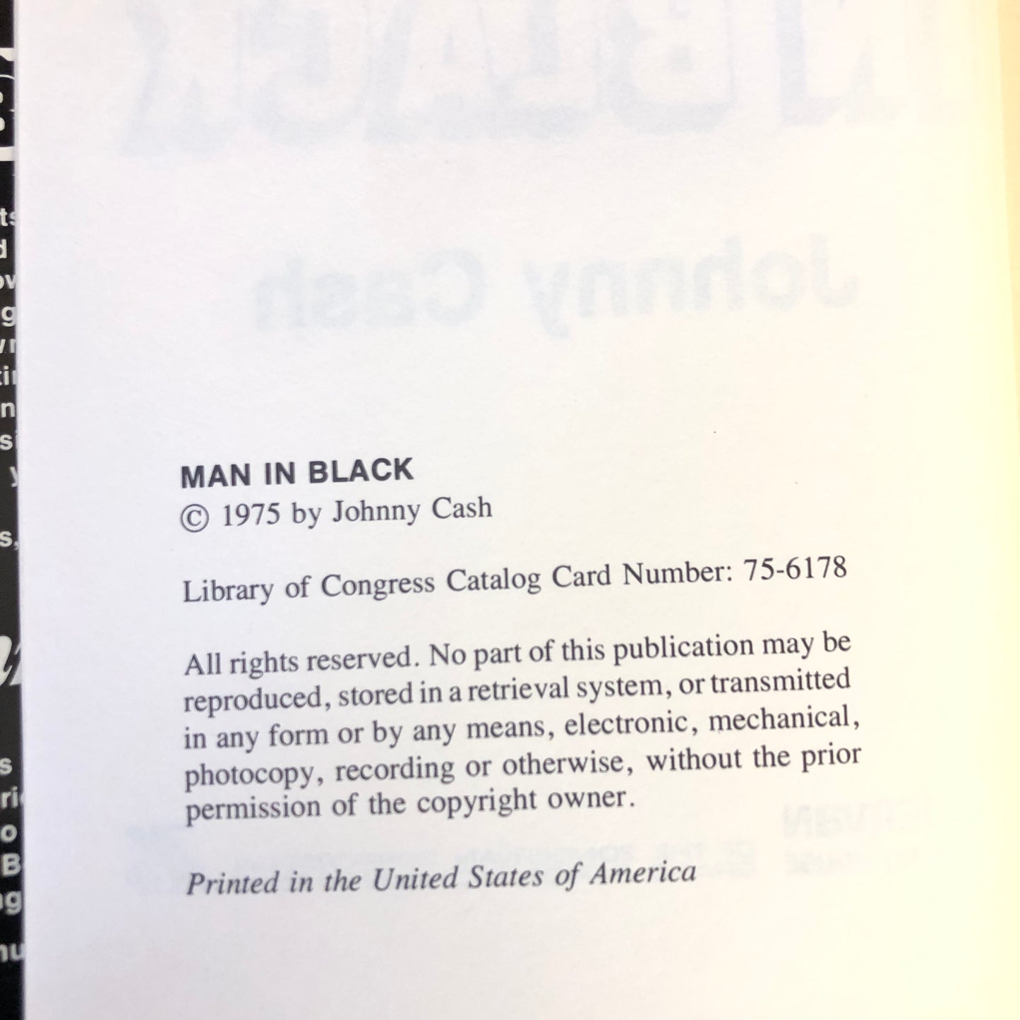 Man in Black - Johnny Cash - First Edition - 1975