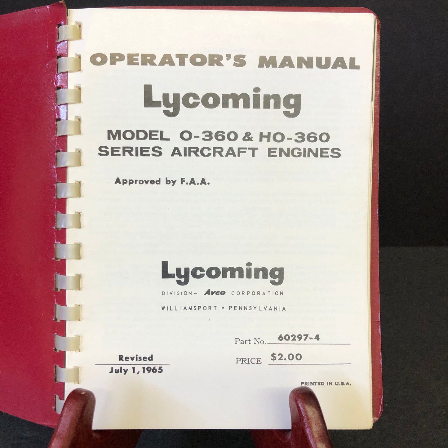 Lycoming Aircraft Engine Operator's Manual - N/A - 1965