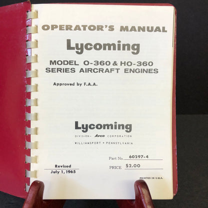 Lycoming Aircraft Engine Operator's Manual - N/A - 1965