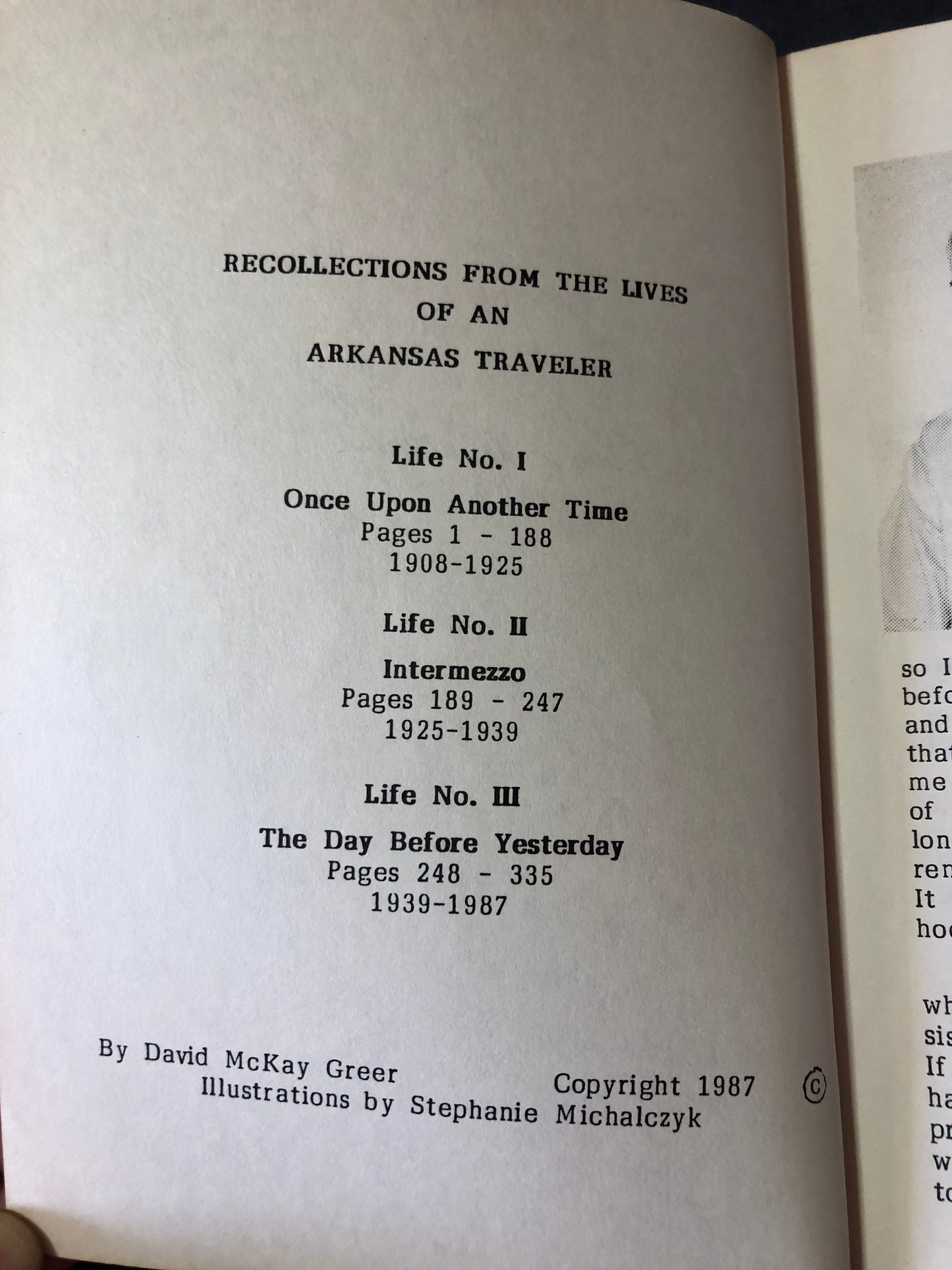 Recollections from the Lives of an Arkansas Traveler - David McKay Greer - Signed - 1987