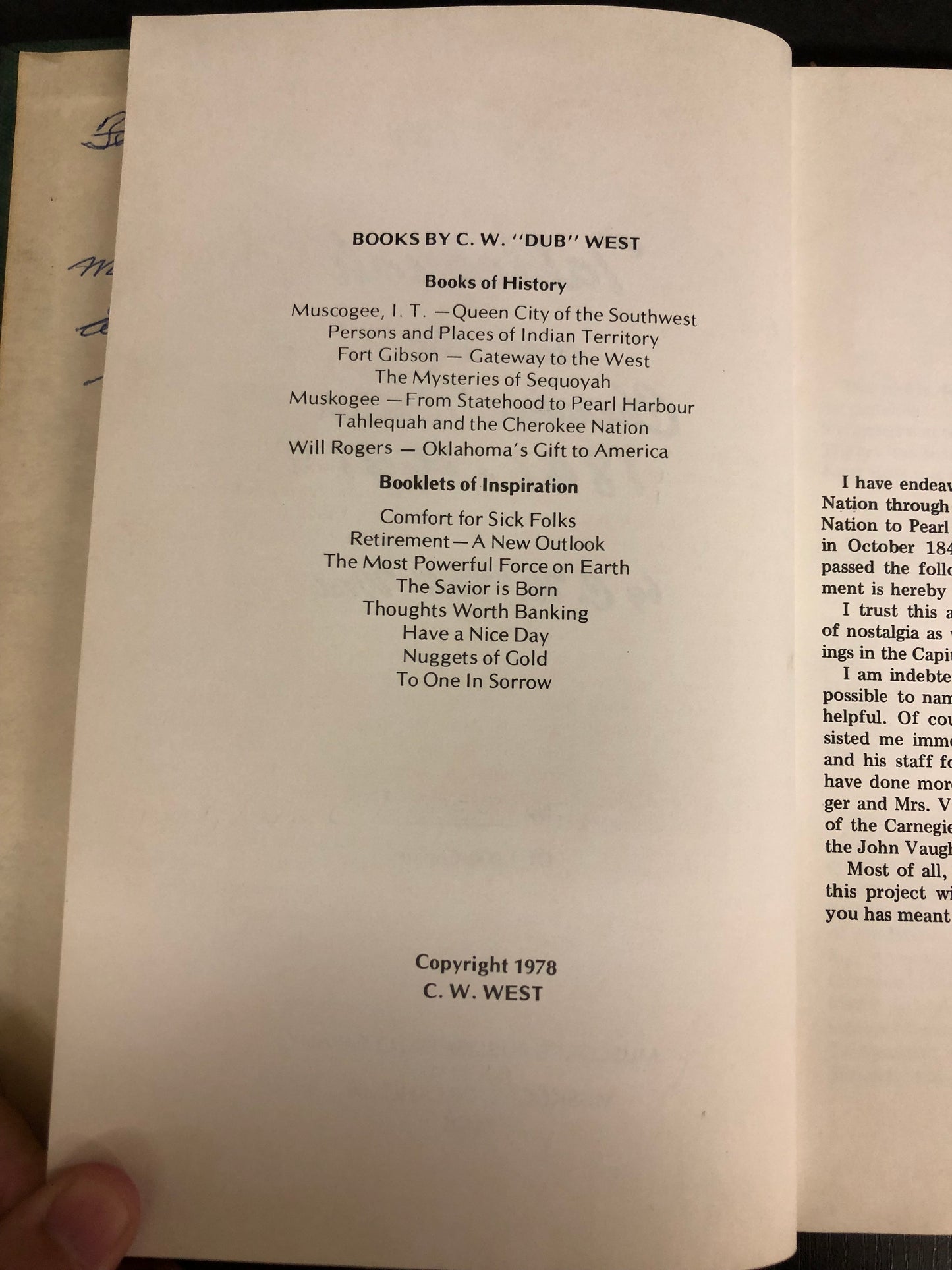 Tahlequah and The Cherokee Nation - C.W. "Dub" West - Signed - 1978