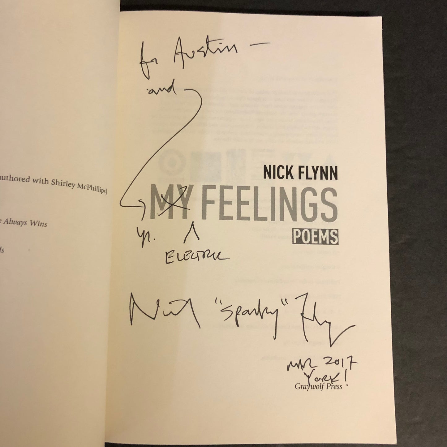 My Feelings - Nick Flynn - Signed - 2015