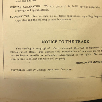 Scientific Instruments Catalogue - Chicago Apparatus Co. - 1922