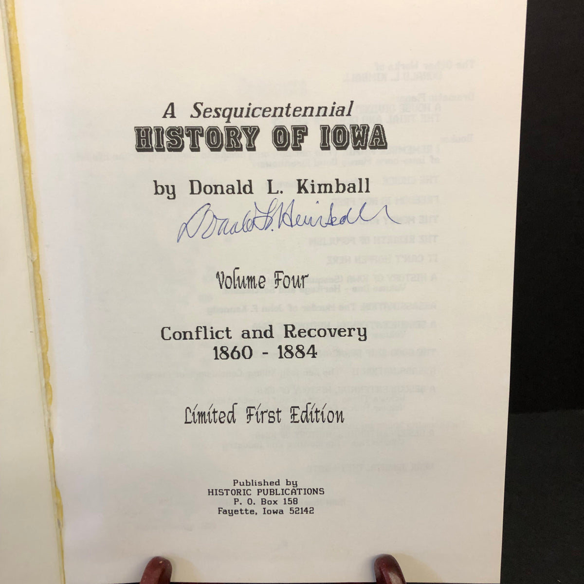 A Sesquicentennial History of Iowa, Vol. Four - Donald L. Kimball - First Edition - Signed