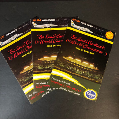 St. Louis Cardinals Full Game Scorecards - Set of 3 - 1968