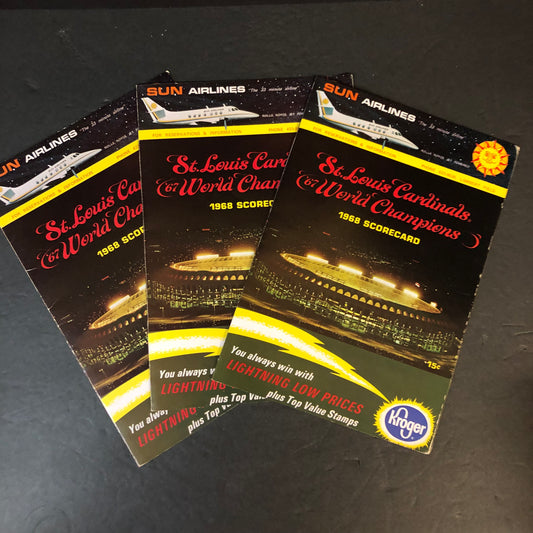 St. Louis Cardinals Full Game Scorecards - Set of 3 - 1968