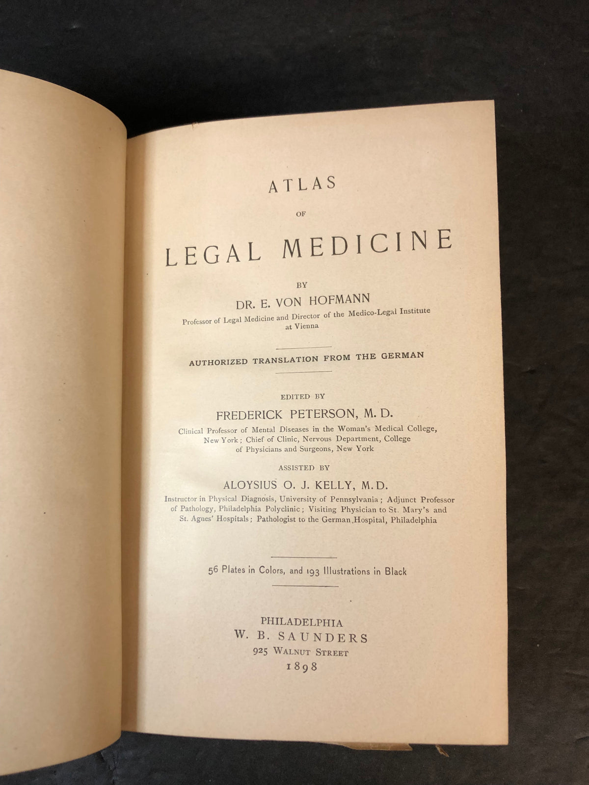Atlas of Legal Medicine - Dr. E. Von Hofmann - 1898