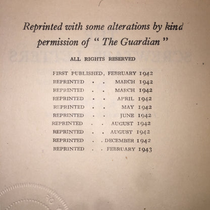 The Screwtape Letters - C.S. Lewis - 1st UK Edition - 10th Print - 1943