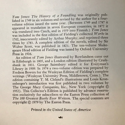 Tom Jones - Henry Fielding - Easton Press - 1979