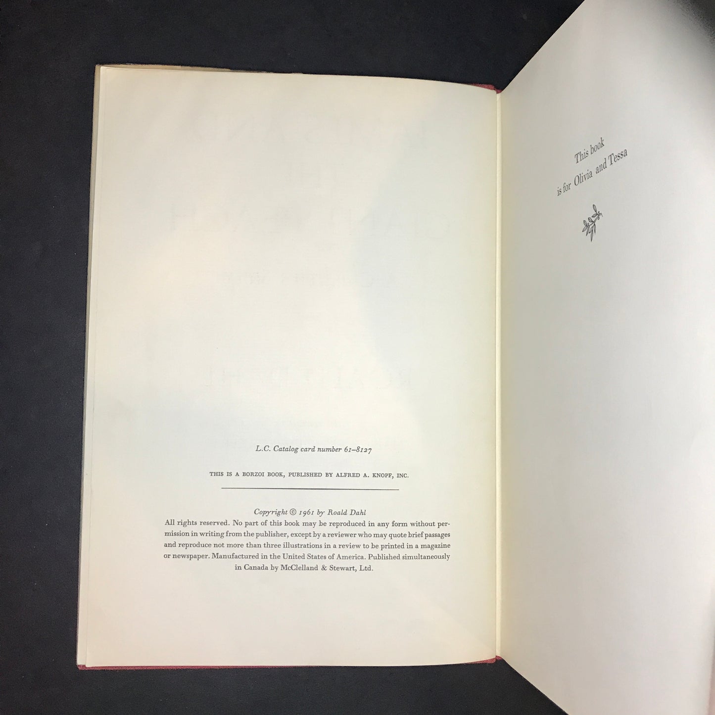 James and the Giant Peach - Roald Dahl - 1st Edition - 5 line Colophon - 1961