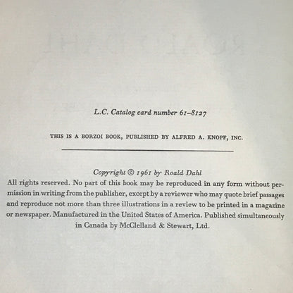 James and the Giant Peach - Roald Dahl - 1st Edition - 5 line Colophon - 1961