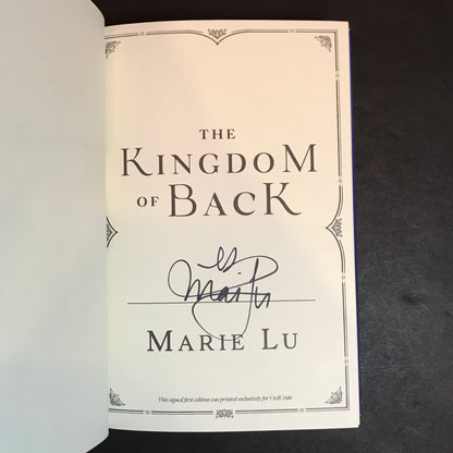 The Kingdom of Back - Marie Lu - Signed - 2020