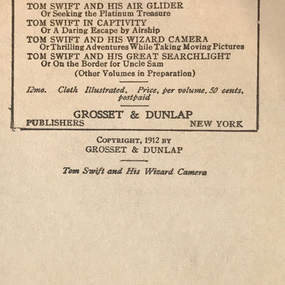 Tom Swift And His Wizard Camera - Victor Appleton - 1912