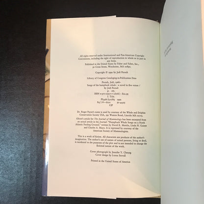 Songs of the Humpback Whale - Jodi Picoult - Signed - 1992