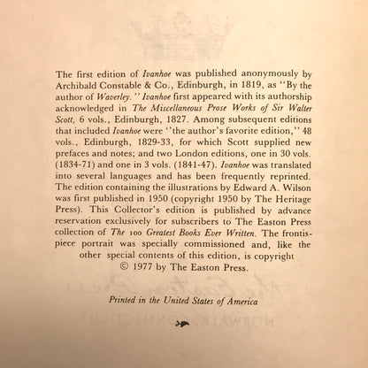 Ivanhoe - Easton Press - Sir Walter Scott - 1977
