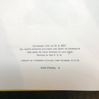 Curious George Rides A Bike - H.A. Rey - 9th Print - Later Reprint - 1966
