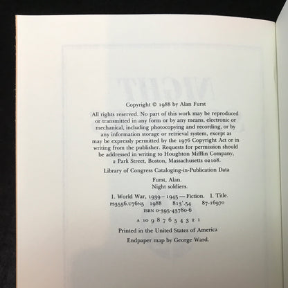 Night Soldiers - Alan Furst - 1st Edition - 1988