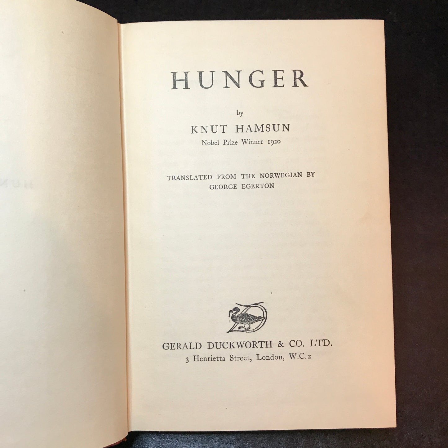 Hunger - Knut Hamsun - Reprint - Scarce with Dust Jacket - 1957