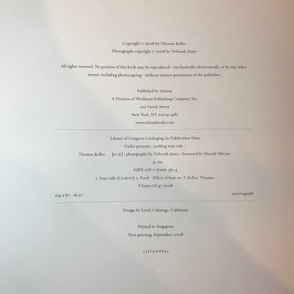 Under Pressure - Thomas Keller - Signed - First Edition - 2008
